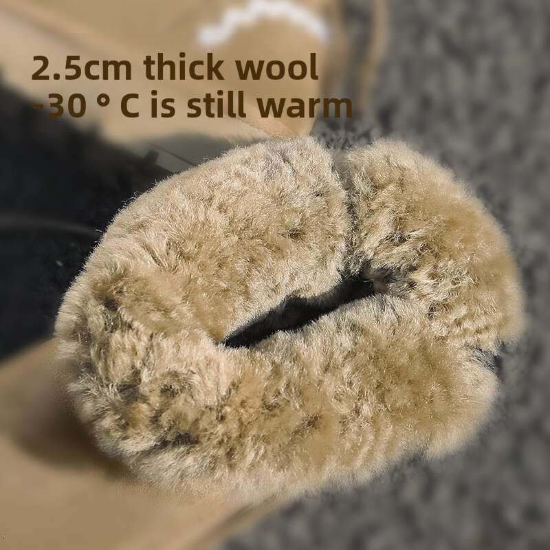 Sheepskin Wool Integrated Thick-Soled Snow Boots for Women with Bowknot Short Tube Thickened Warm Fleece-Lined 2024 Winter Cotton Shoes