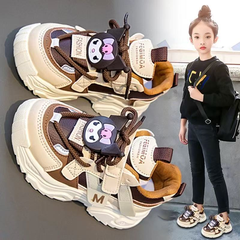 Girls' new winter children's sports cotton shoes, big children's wool lining, black rice dad shoes, girls' hot fashion designer sh