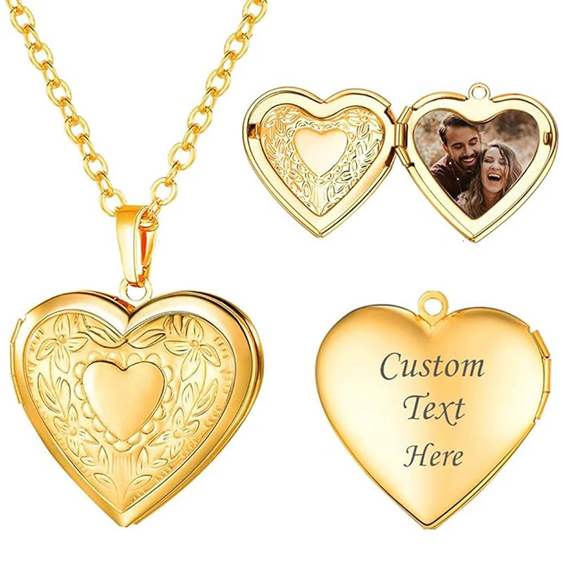 Personalized Locket Necklace Custom Po Text Heart Necklace Engraved Name Stainless Steel Heart Shape Pendant Necklace Jewelry 250919