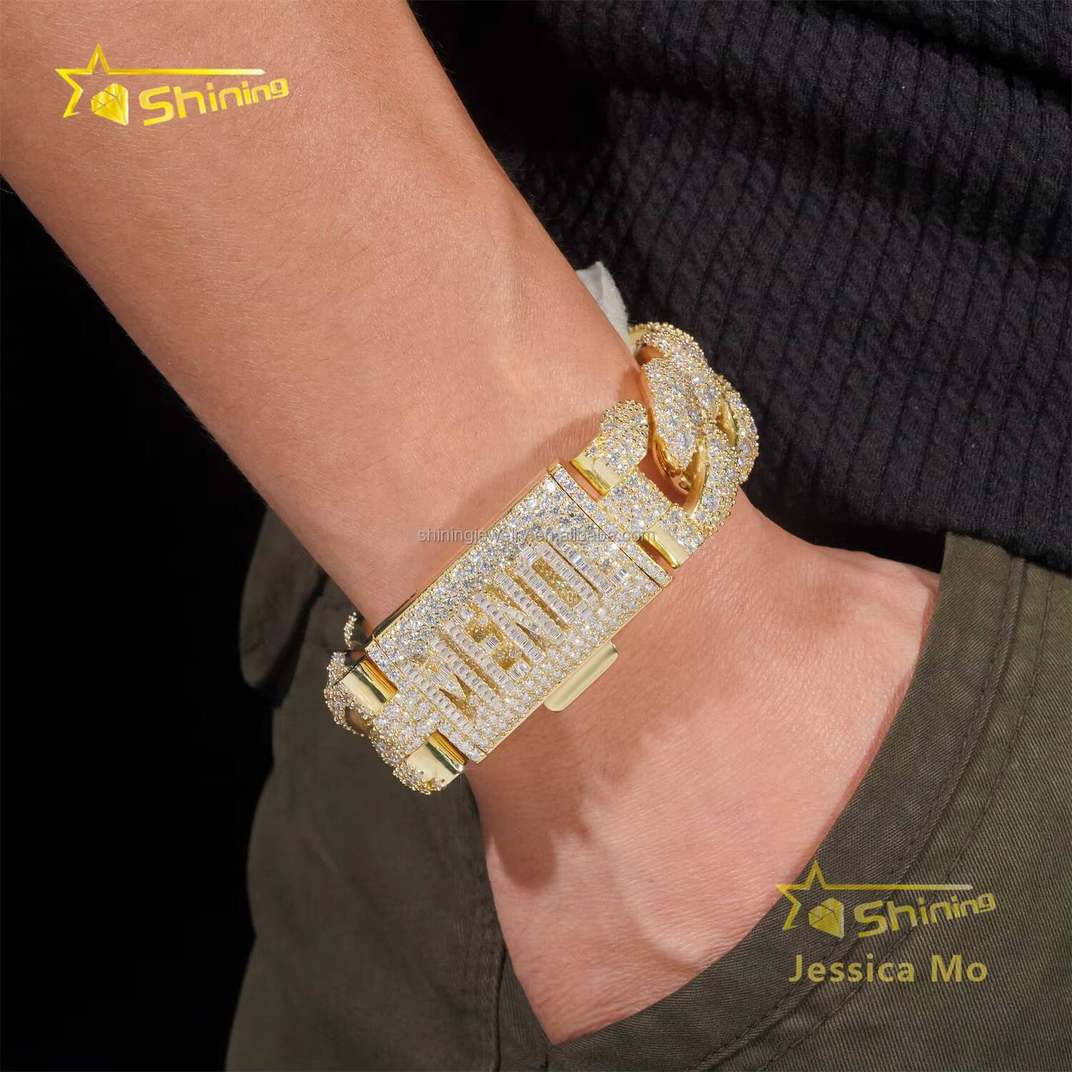 Custom Name Lock 24mm Big Guy Gold Color Rapper Hip Hop Jewelry FL Moissanite Iced Out S925 Silver Miami Cuban Bracelet With GRA