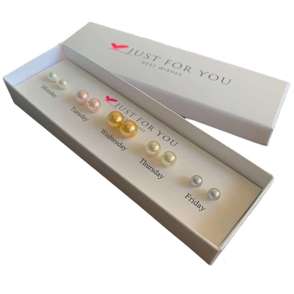 Weekly Simple 5 Pairs of High-End Freshwater Pearl Earrings Small Studs Sweet Gift Set