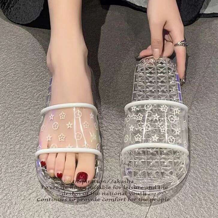 Chuangxingga Crystal Slippers for Men and Women, Four Seasons Indoor Transparent Non-Slip Odor-Free Outdoor Flat One-Word Sandals 2b 9a
