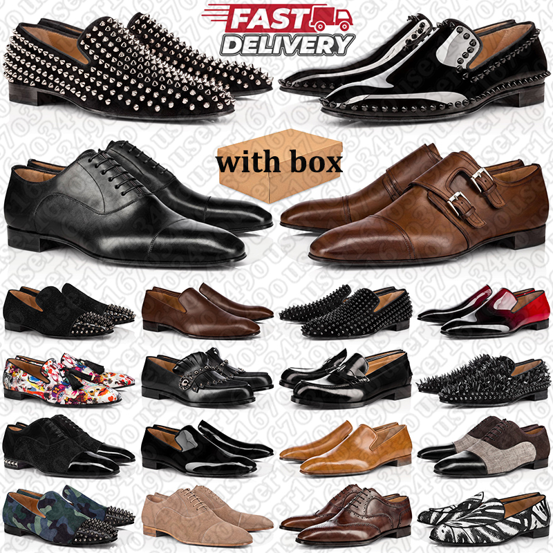 With box men dress designer shoes loafers pointed toes sneakers rivets patent suede leather luxury wedding party shoe mens slip on sneaker