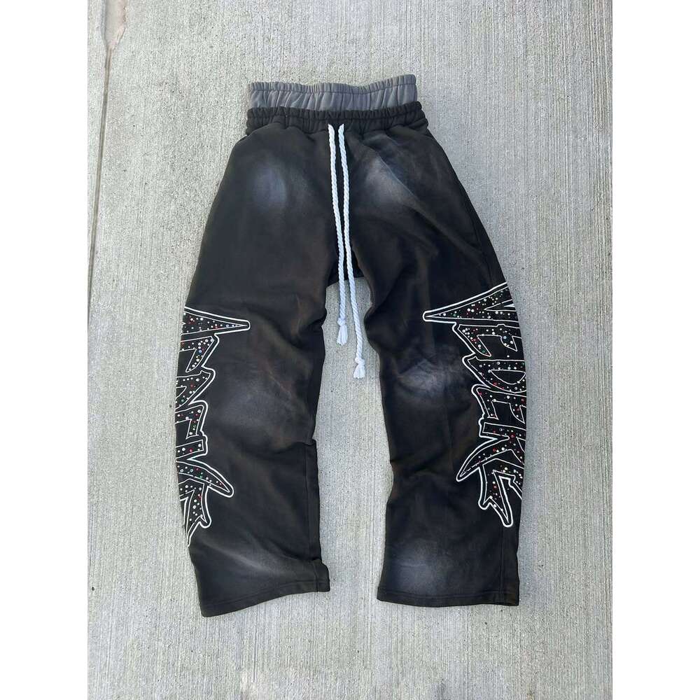 Hip-Hop Drawstring Casual 2025 Sports Loose Wide-Leg Double-Waist Long Pants High Street