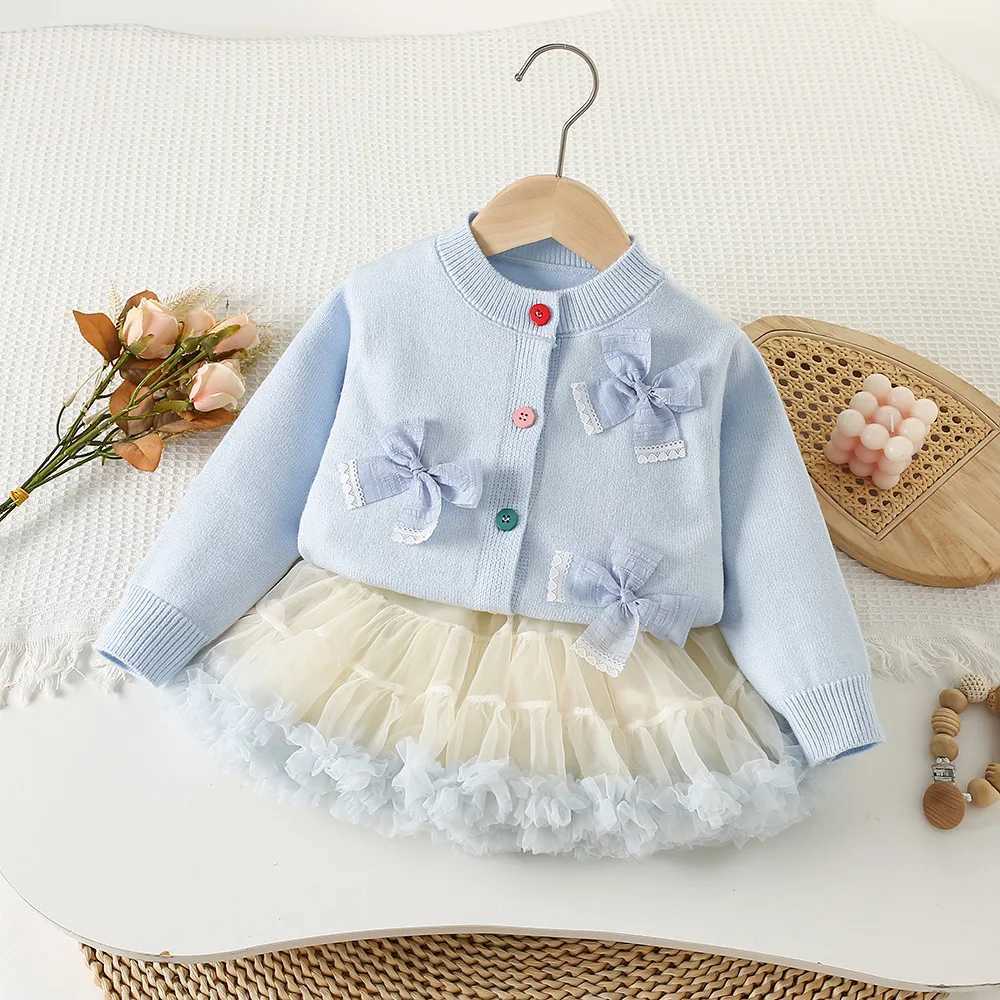 Girls Dress Clothes Sets Spring Autumn Children Woolen Jersey Sweaters Coats Skirts Kids Princess Suit For Baby Knitted Outfits L250926MWZ1