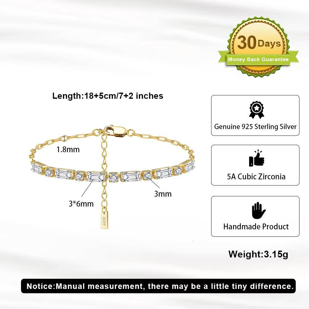 RINNTIN SB214 Delicate Tennis Bracelet 925 Sterling Silver Paper Clip Bracelet Sparking Bracelets for Women