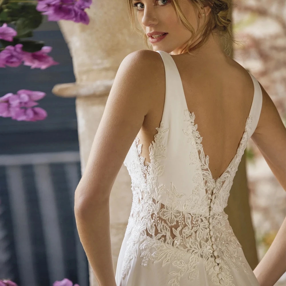 Classic Spaghetti Straps Wedding Dress 2026 A Line Bridal Grown V Neck Chiffon Customized Applique Lace Sequined Illusion Vestidos De Novia