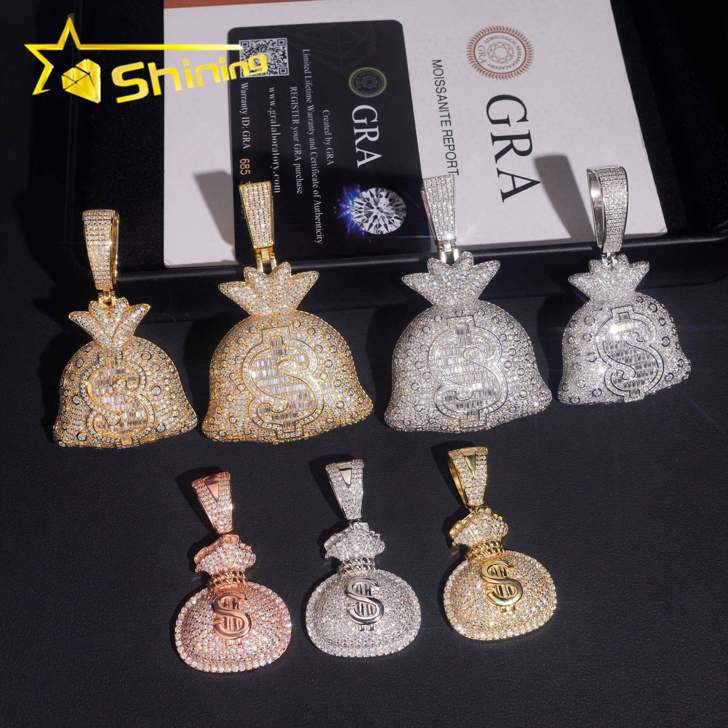 Pass Diamond Tester 925 Sterling Silver Wholesale Price Money Bag Iced Out Moissante Hip Hop Pendant