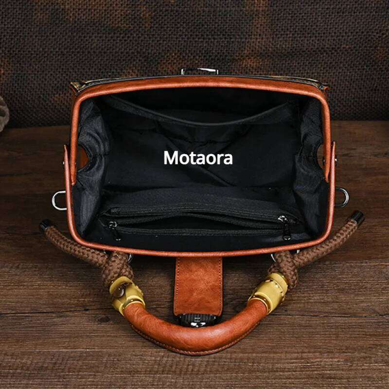 Motaora New Emed Shoulder Bag For Women's Vintage Handmade Handbag Female PU Leather Big Capacity Crossbody Bags Purse