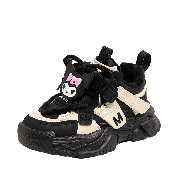 Girls' new winter children's sports cotton shoes, big children's wool lining, black rice dad shoes, girls' hot fashion designer sh