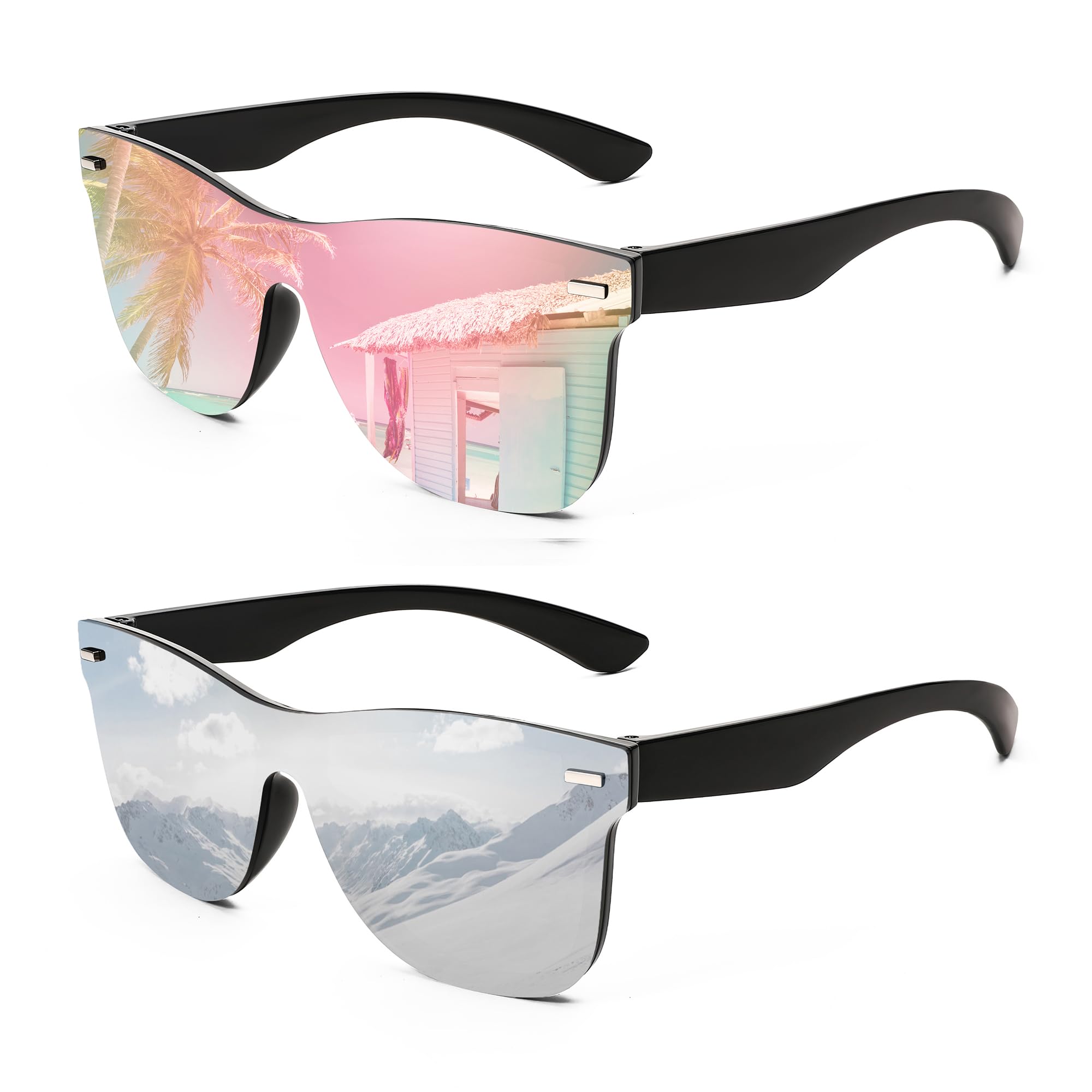 Rimless Mirrored One Piece Lens Sunglasses Trendy Reflective Sun Glasses Outdoor Driving Shades