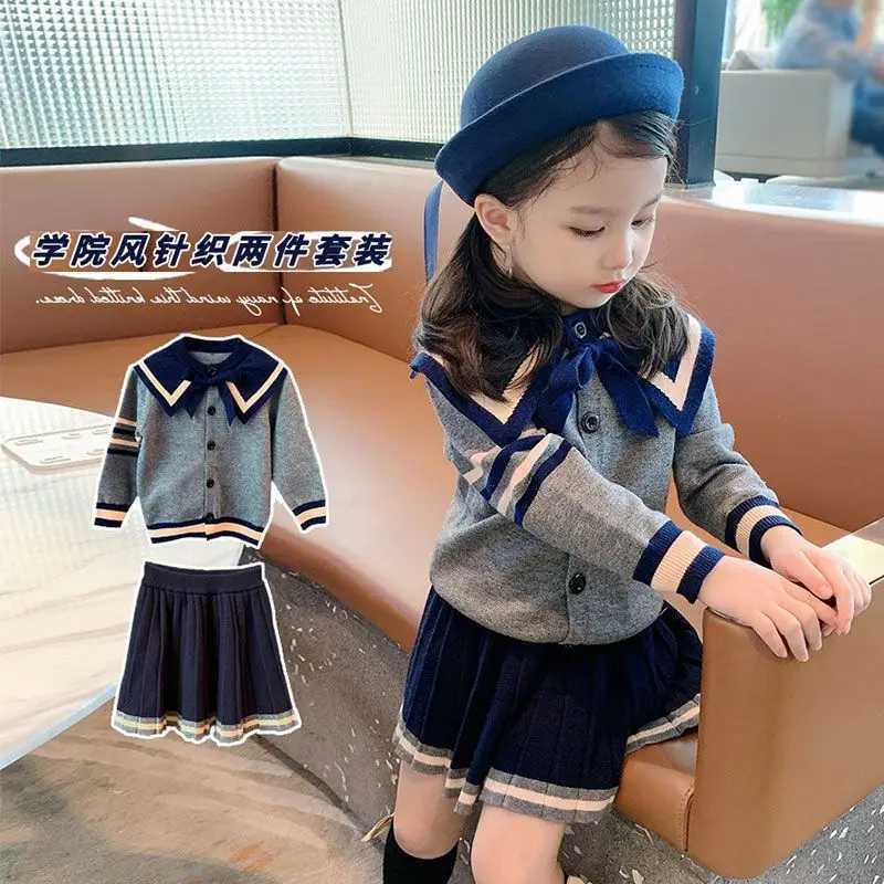 Spring and Autumn Girls College Style Set New Childrens Knitted Cardigan CoatHalf Skirt Two Piece Set L25092651YH