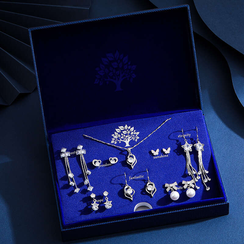 S Sier Needle One Week Earring Set Elegant Commuting Heart Stud Earrings Valentine's Day Gift for Wife Girlfriend Birthday Present