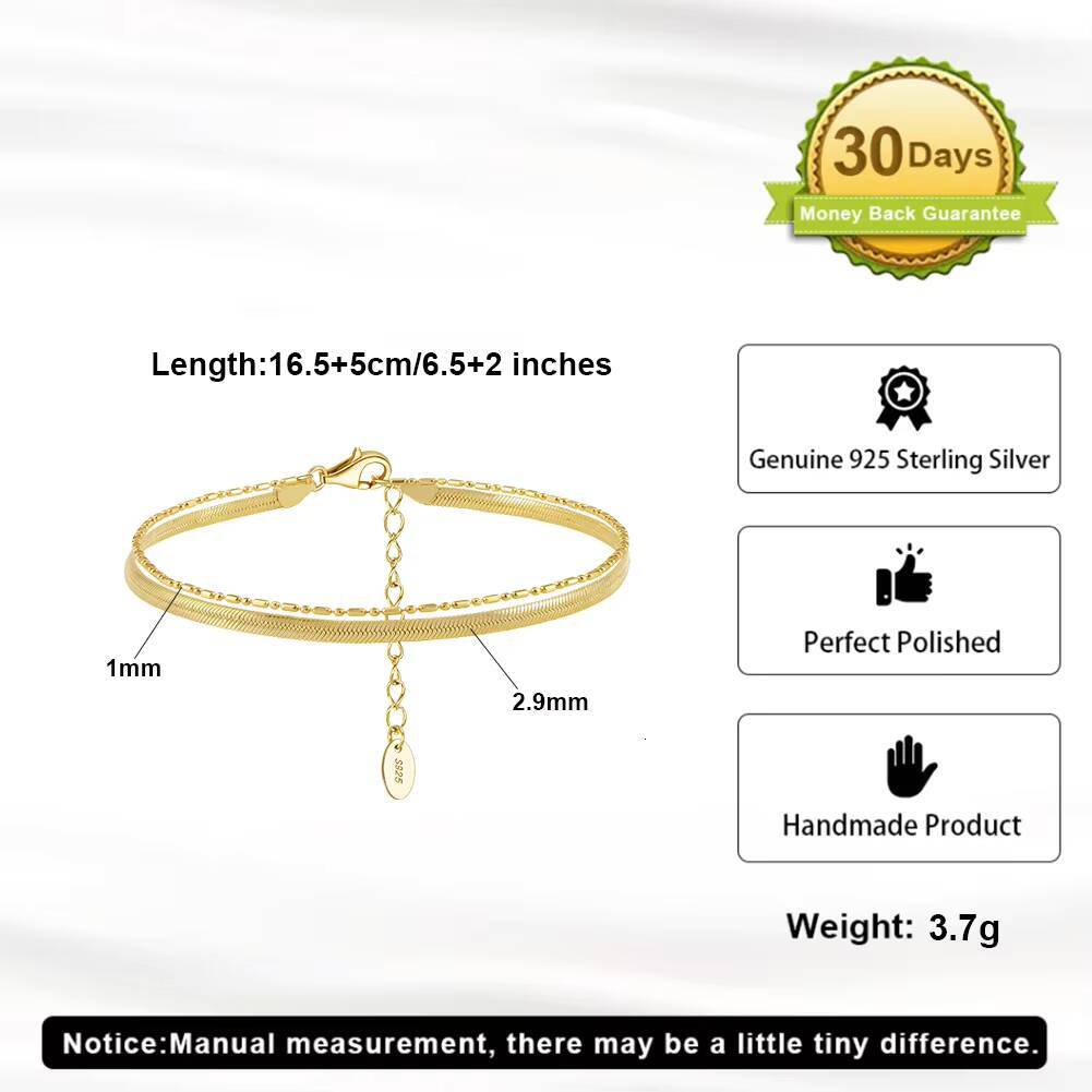 SB195 RINNTIN Solid 925 Sterling Silver Italian Flexible Flat Herringbone Chain Bead Bar Chain Adjustable Layered Bracelet