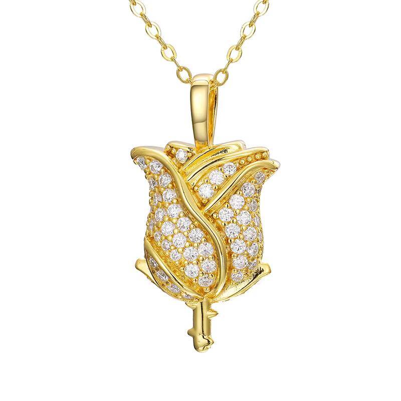 2023 Fashion S925 Silver Inlaid Moissanite Necklace Personalized Rose Pendant