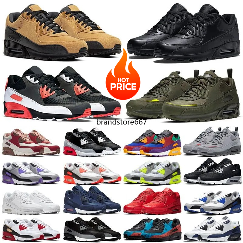2025 Designer Men 90 Running Sports Shoes Triple White Black Red 90s Wolf Grey Polka Dot Total Orange Laser Blue Runner Hyper Grape Royal Women Trainer Sneakers