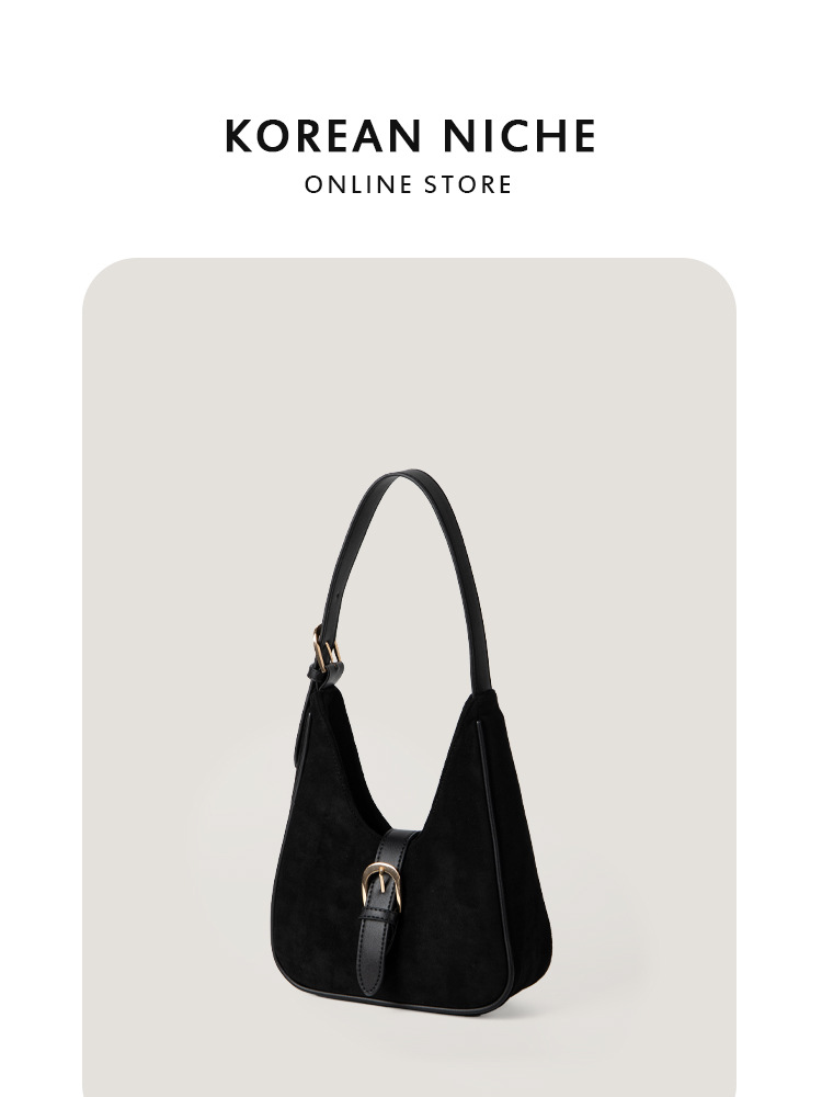 Korean-Style Retro Suede Underarm New Autumn And Winter Style Niche PU Splicing Shoulder Bag Commuting Handbag With A Sense Of