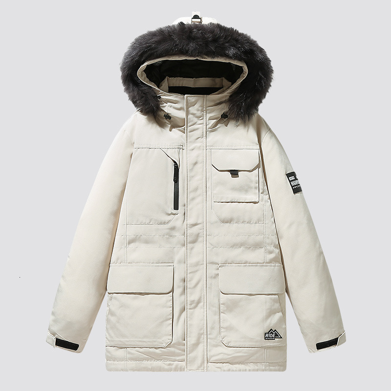 Winter Down Jacket Men Short Trendy Brand 90 White Duck Down Hooded Coat Trendy Brand Solid Color Convertible Large Fur Collar