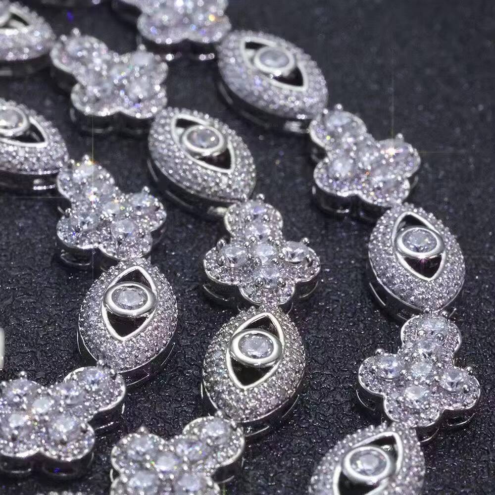 Personalized Trendy Hip Hop Eye Cross Necklace for Men and Women ZirconEmbellished Link Chain Brass Jewelry for Parties