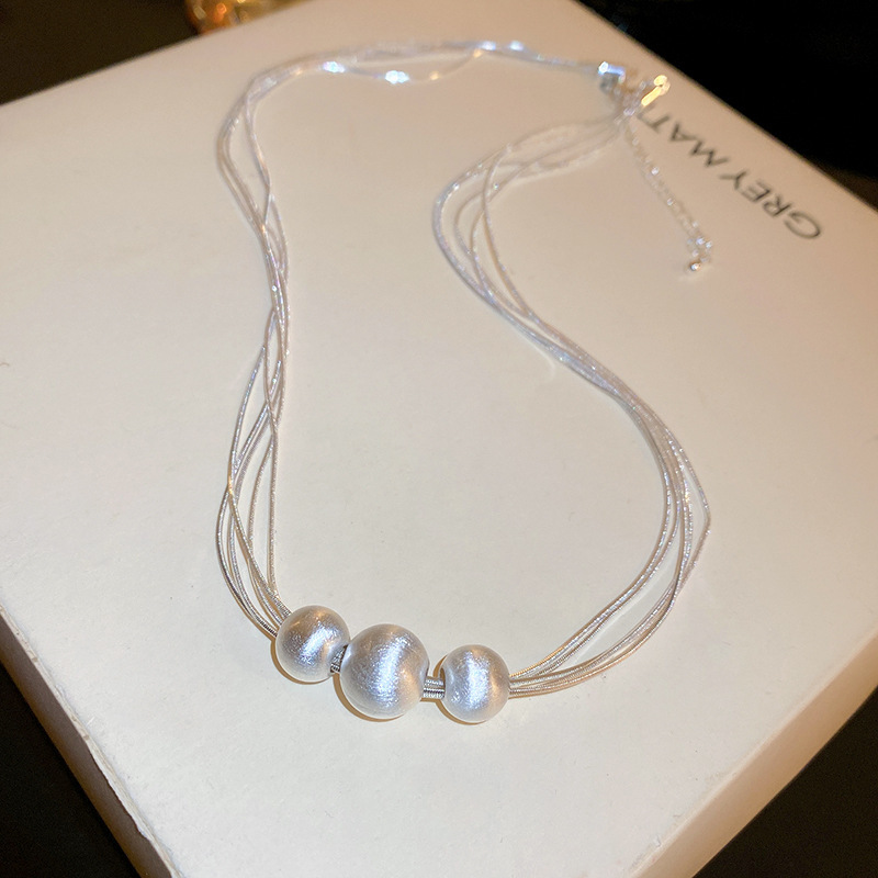 Silver - Toned Multi - Strand Chain Necklace With Three Pearl Accents Delicate Daily & Elegant Jewelry Gift For Her High - Quality And Timeless Access