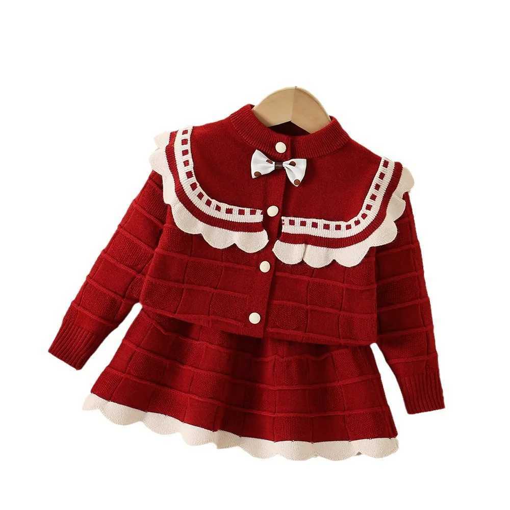 Girls Knitted Clothes Sets Spring Autumn Children Woolen Jersey Sweaters Coats Skirts Kids Princess Dress Suit For Baby Outfits L2509261DN4