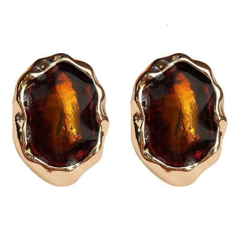 Milad Amber for Women, Elegant Coffee Color Oil Drop Studs, Fashionable High-end Earrings