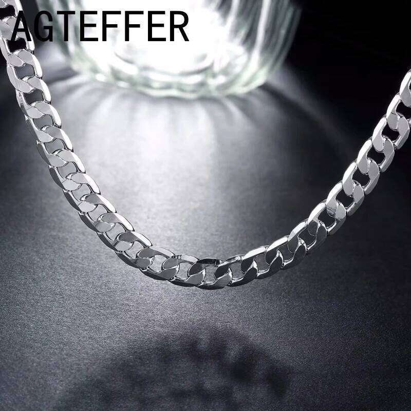 New gold Necklaces Sterling Sier color Classic 6/8MM 50CM sideways chain for Men woman fine Jewelrys Wedding party