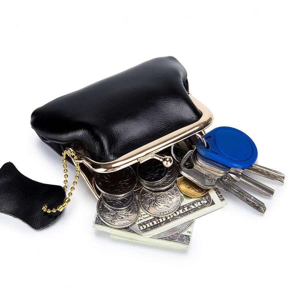 Genuine Leather Coin Purse Women Vintage Handmade Wallet Small Mini Access Card Holder Key Bag Case Metal Clips Change Purses