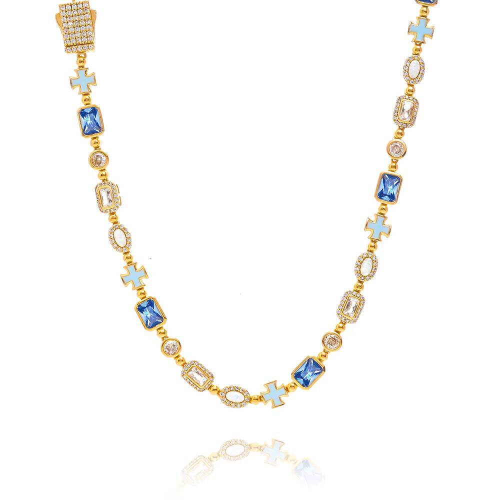 trend 6mm Oil Drip Cross Necklace Geometric Design Iced Out Colorful CZ Stones Hip Hop Fine Jewelry Chain