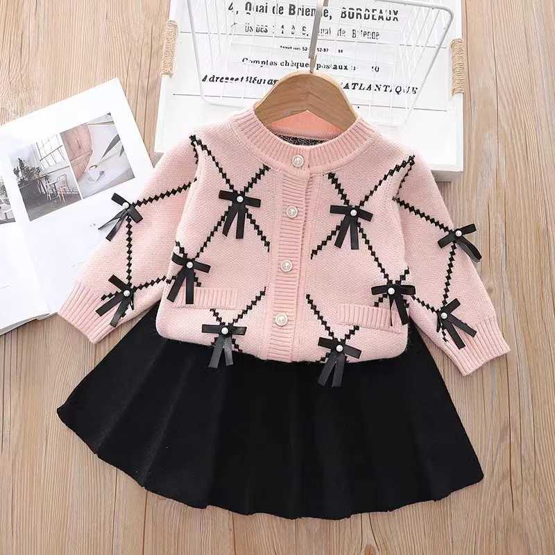 Girls Woolen Jersey Clothes Sets Spring Autumn 2025 Children Knitted Sweaters Coats Skirts 2pcs Dress Suit For Baby Outfits Kids L250926MS4I