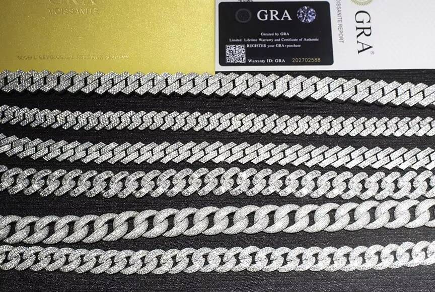 Two Tone Rapper Style Hip Hop Necklace S925 8mm 12mm 16mm Moissanite Diamond 2 Row Prong Setting Miami Cuban Link Chain