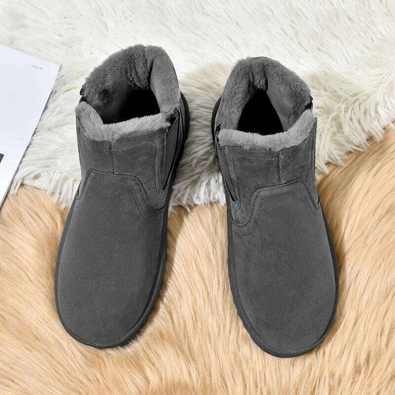 Men's outdoor minimalist slip-on fleece-lined warm flat-soled comfortable versatile ankle snow boots with non-slip function