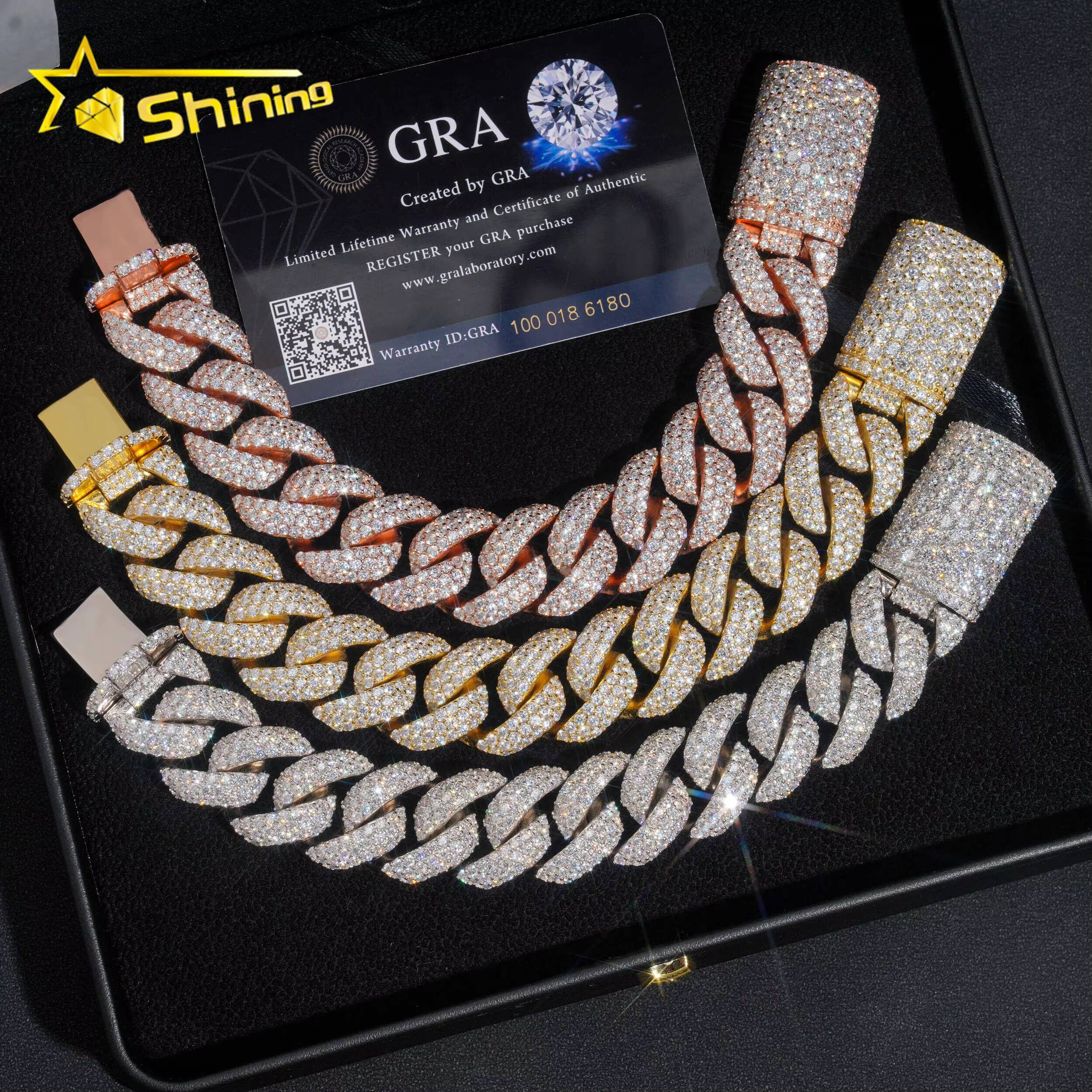 Hip Hop Iced Out 925 Sterling Silver 20mm Solid Heavy Miami Moissanite Hip Hop Jewelry Men Gold Plated Cuban Link Chain Bracelet