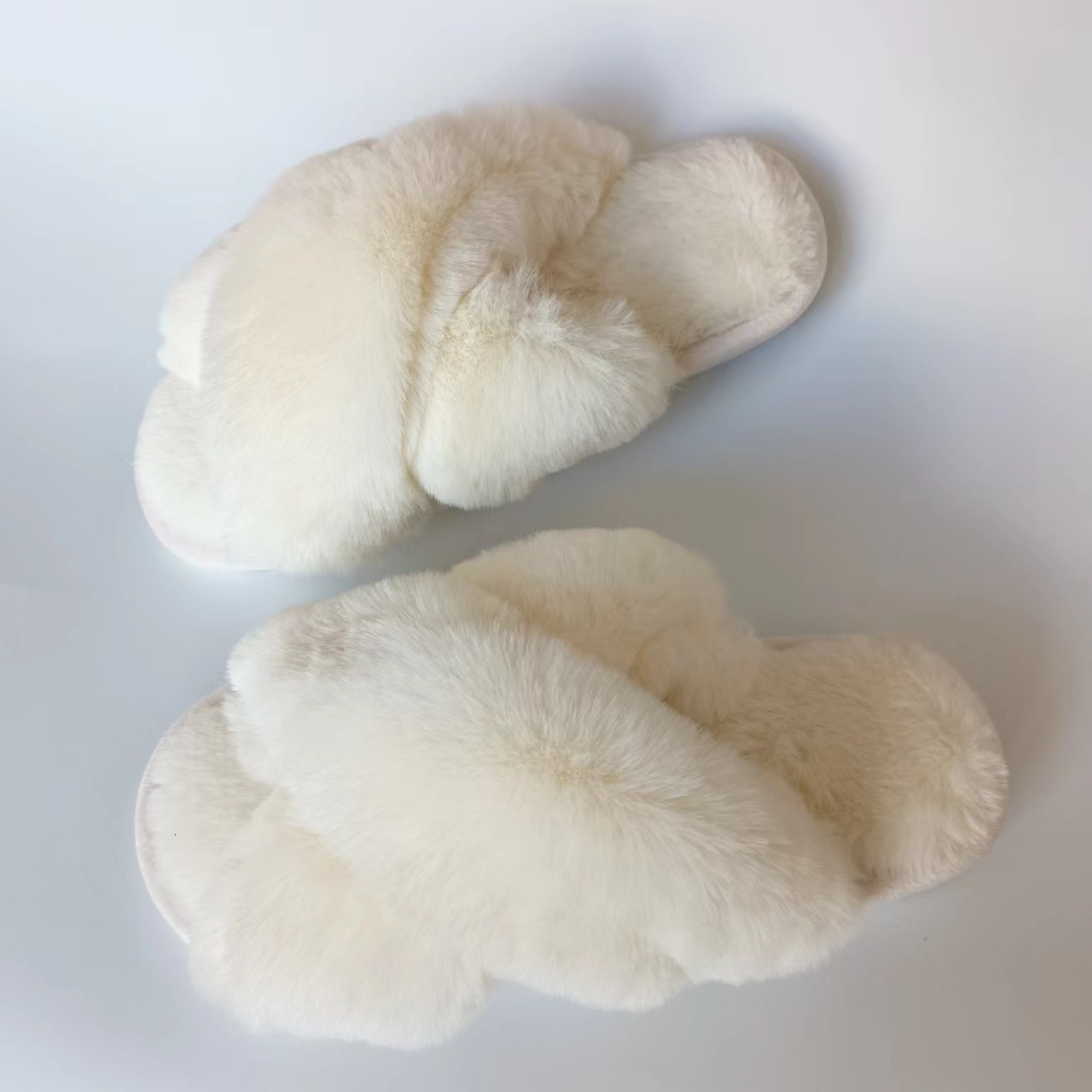 Internet Celebrity Imitation Large Rabbit Fur Cross Slippers ddmymarket