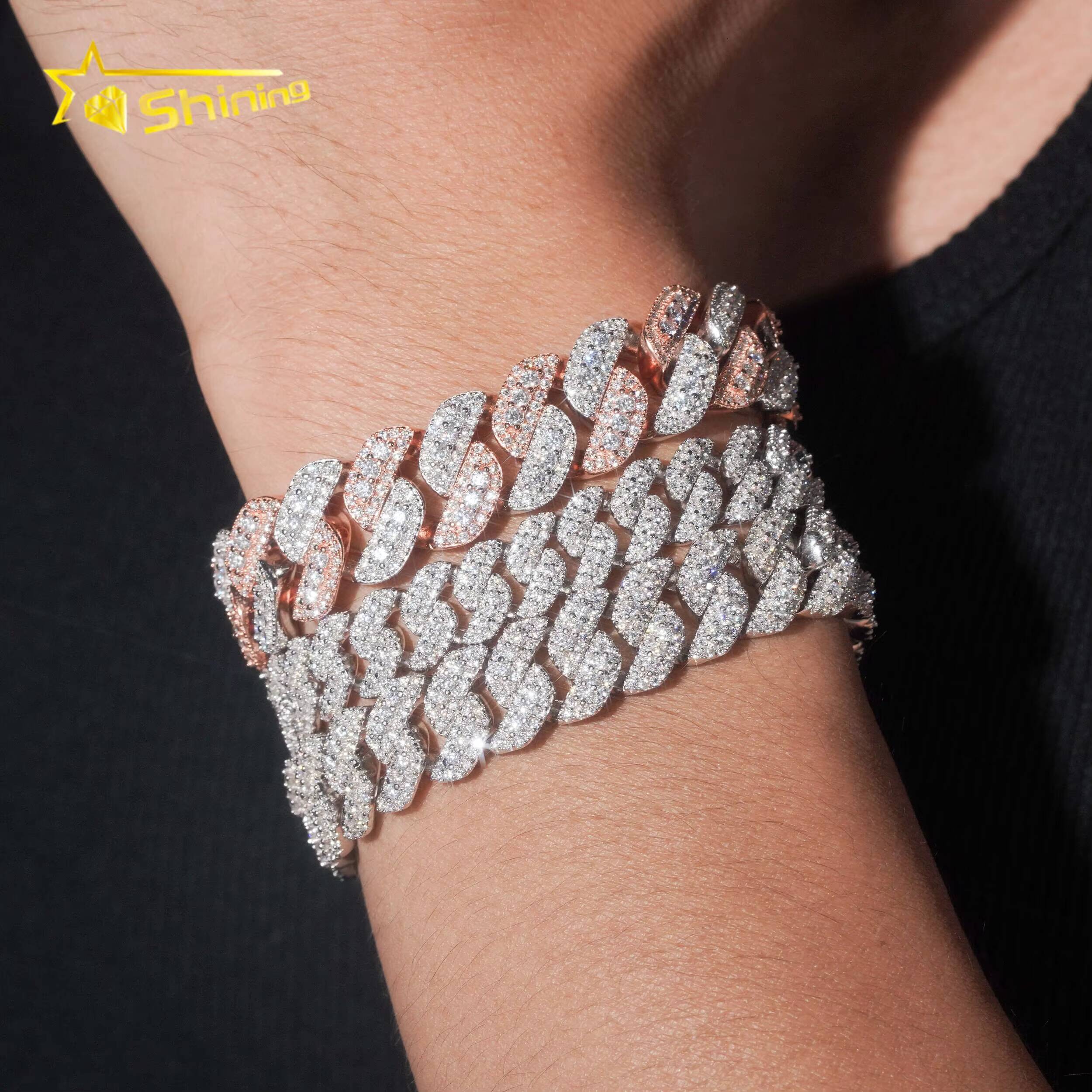 New Stocks Pass Diamond Tester Silver 925 Gold Plated Hip Hop Jewelry 10mm 13mm 15mm Custom Moissanite Cuban Link Bracelets