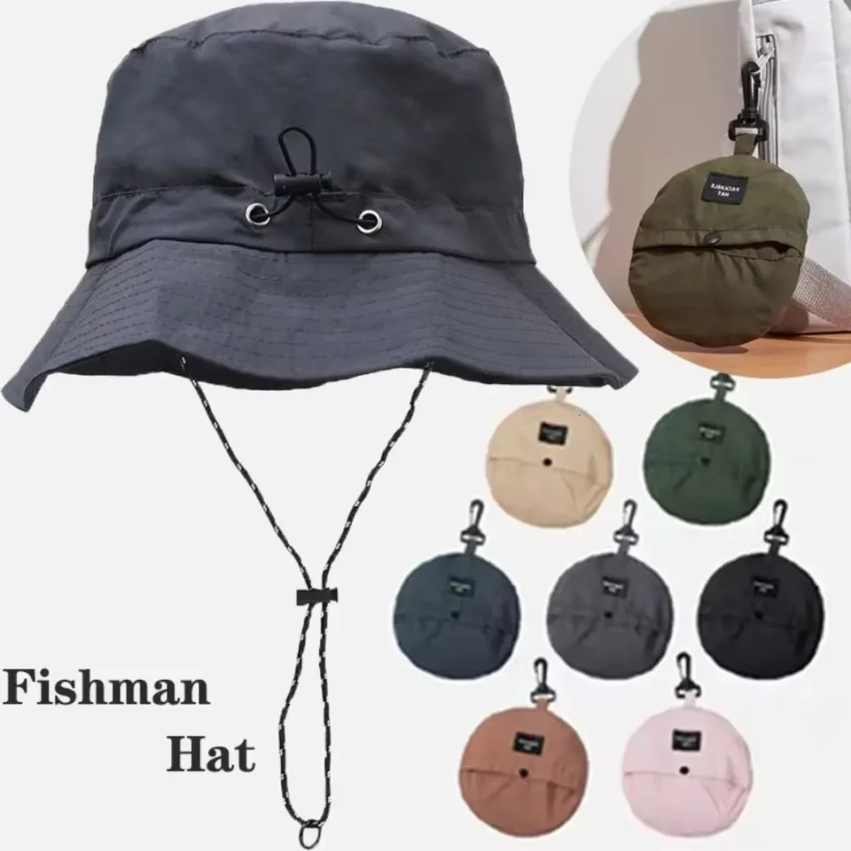 Summer Sun Protection Waterproof Fisherman hat Bucket Camping Hiking Mountaineering Cap With Storage Bag AntiUV Sun 250919