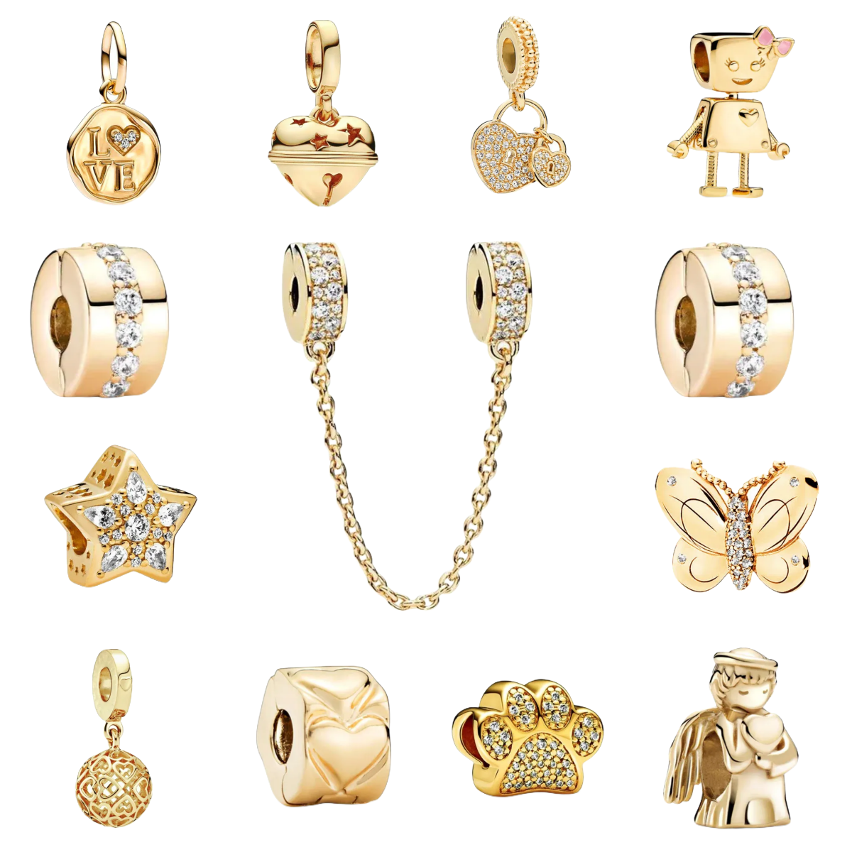 Designer Beads 925 Silver Charms for Bracelet Charm Gold Sparkling Love Stamp Festive Bell Dangle Charm Bead Fit Bracelet Jewelry Gift