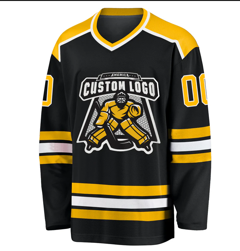 Custom Black Gold-White Hockey Jersey