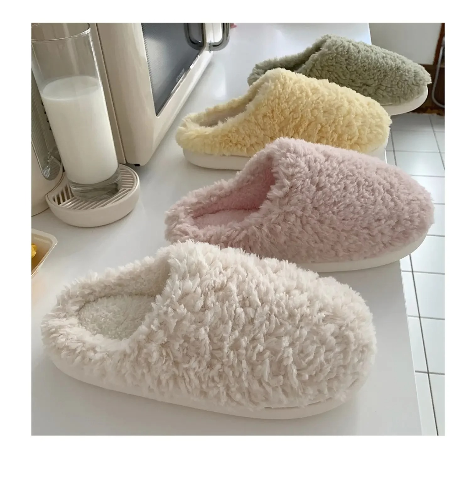 Cute Ladies' Fluffy Plush House Sliders Comfortable Inside Flat Slips with a Touch of Japanesestyle Elegance Home Slippers Women Girls Cute Fluff