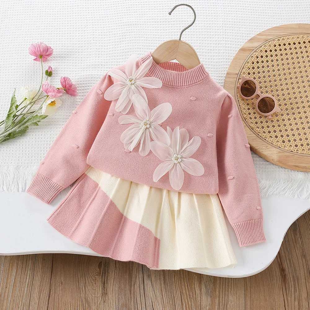 Girls Knitted Clothes Sets Autumn Winter Children Woolen Jersey Sweaters Tops Skirts Kids Princess Dress Suit For Baby Outfits 5 L250926ANO2