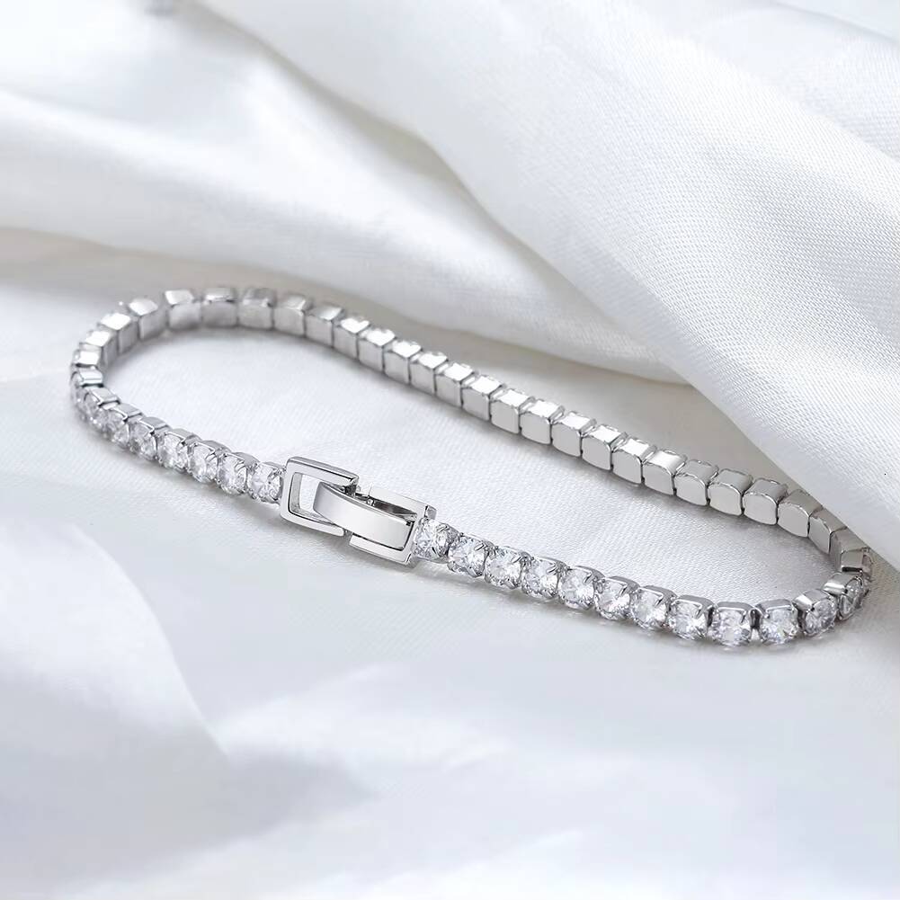 RINNTIN SB92 Read 925 Sterling Silver 3mm Cubic Zirconia CZ Diamond Tennis Bracelet for Women