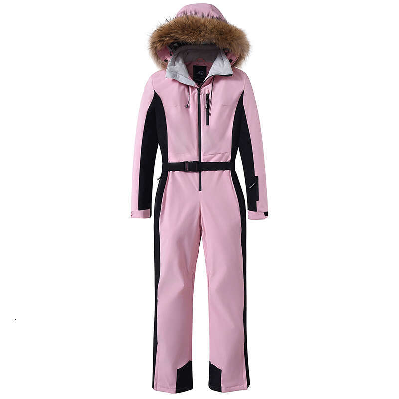 Women's Slim Fit Winter Outdoor Windproof Waterproof Warm Jacket Double Board Ski Suit One-Piece