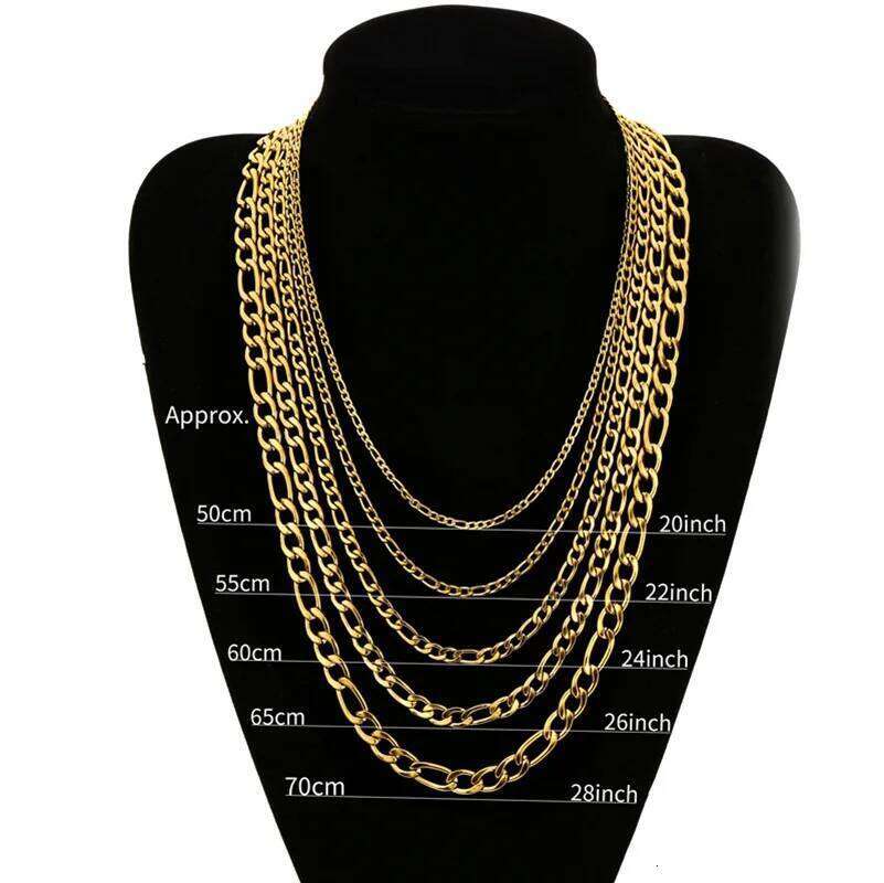 BAECYT 3/4/5/6/7/8mm Stainless Steel plating gold sier black Figaro Chain Necklaces For Women Men Long Collar hoker Wholesale