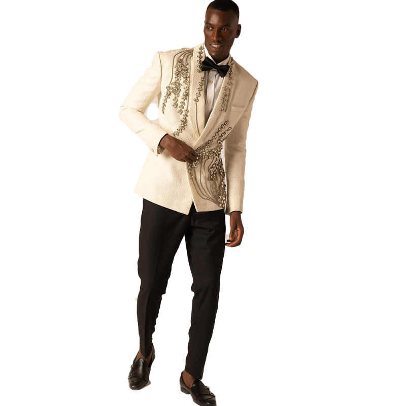 Sparkly Wedding Groom Tuxedos 2 Pieces Blazer Pants Crystal Beading Formal Party Special Occasion Men Suit Customized