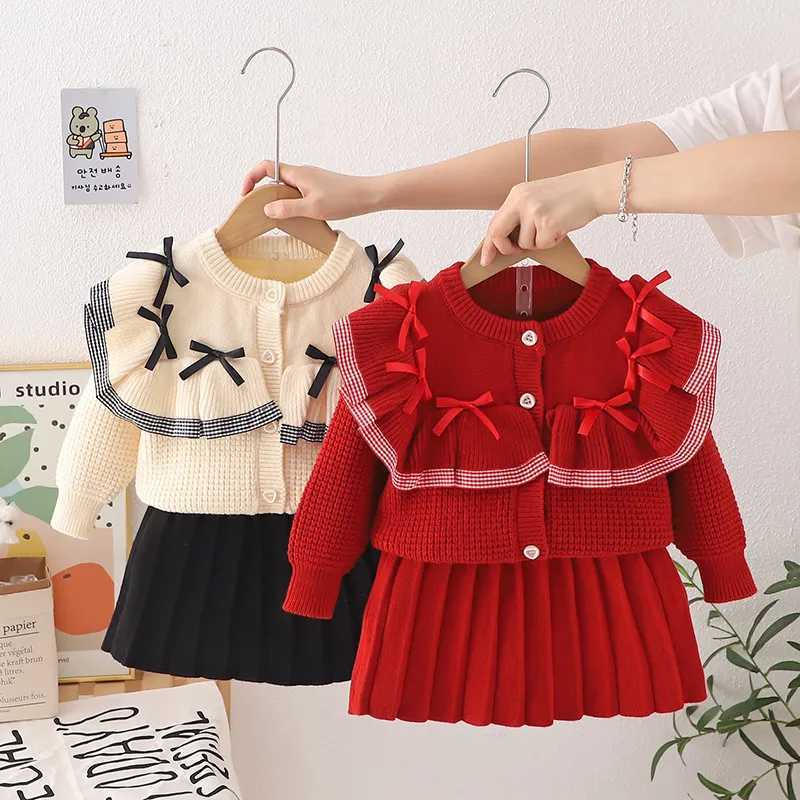 Childrens Sweater Set AutumnWinter New Baby Girl Long Sleeve Knitted CardiganHalf Skirt Two Piece Set L2509266K8K