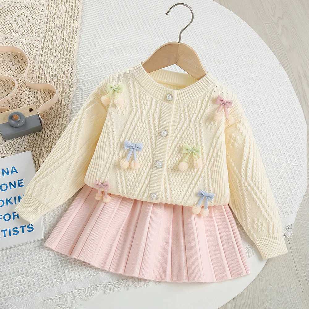 MILANCEL New Autumn Kids Clothes Set 9M5T Candy Color Bow Girls Knitted Sweater Short Skirt Korean Loose Children Outfit 2PCS L250926P6G7