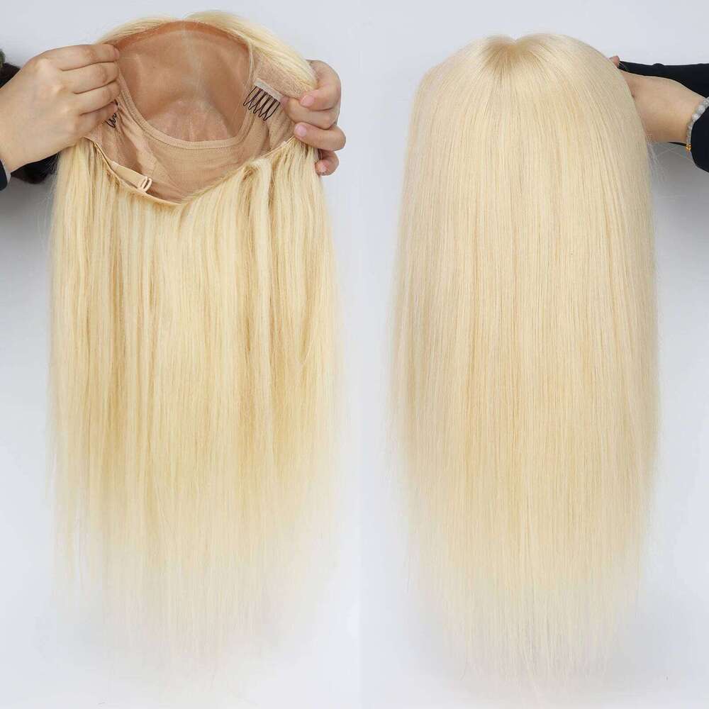 16inch Silk Top without Lace Front #613 Real Virgin European Human Hair Wig with 1cm PU Silicone Base Natural Scalp