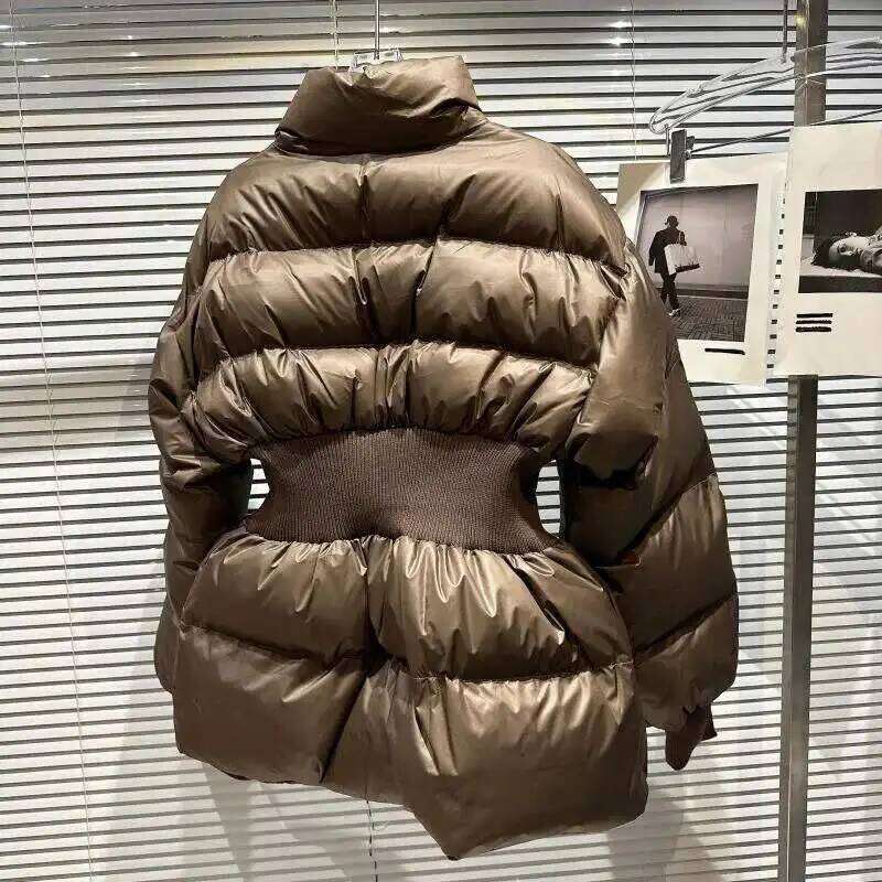 Winter New Item Niche Stand Up Collar Threaded Waist Cotton-Padded Coat For Women Fashion Zipper Warm Jacket