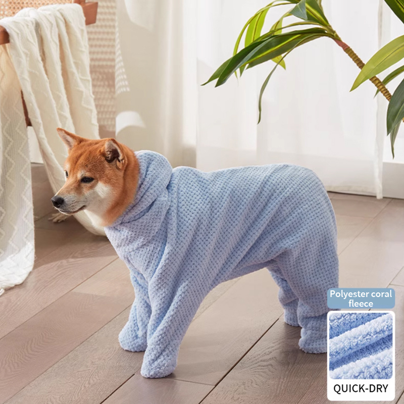 Pet bath towel absorbent quick drying small dog dog cat jumpsuit with zipper thickened coral fleece strong absorbent