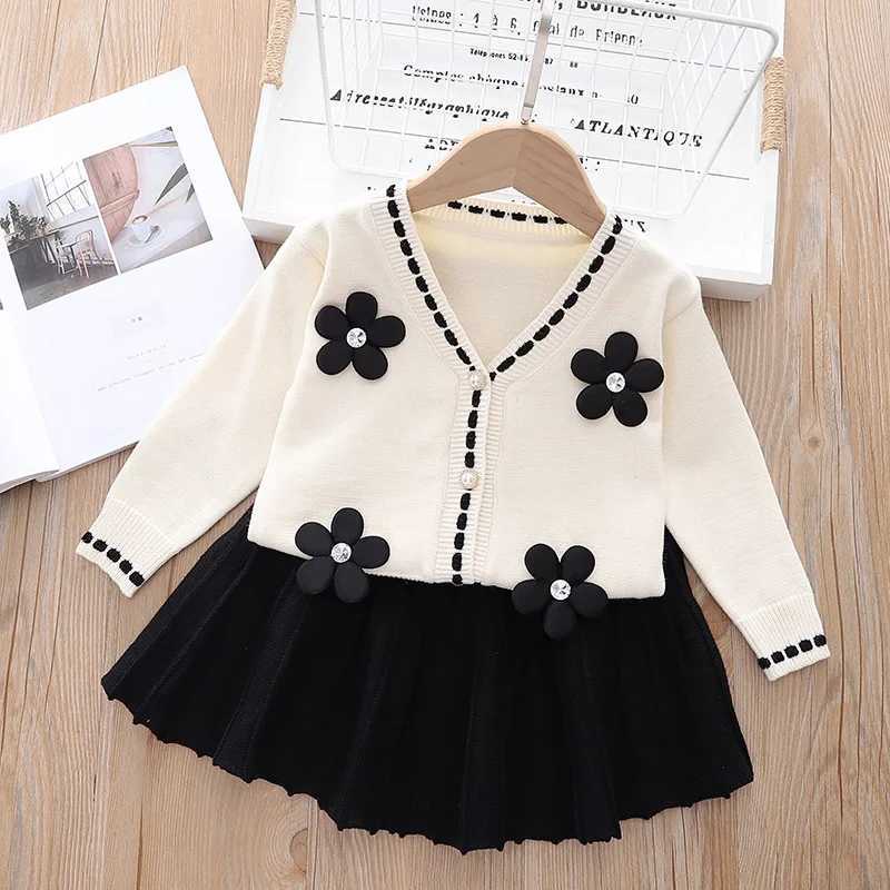 Girls Knitted Clothes Sets Spring Autumn 2024 Children Woolen Jersey Coats Sweaters Skirts 2pcs Dress Suit For Baby Outfits Kids L250926SJO7
